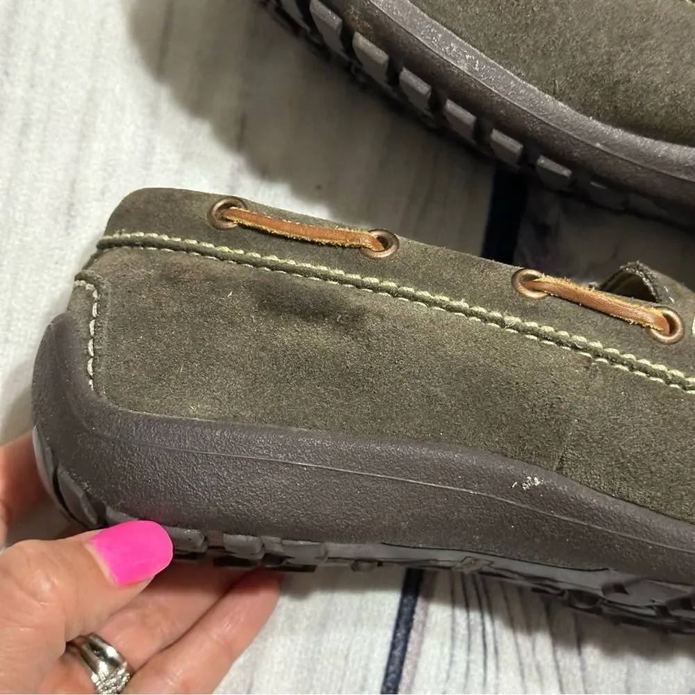Lands End Women Sz 6 Flats Loafers Brown Suede Leather Bow Slip On Driving Shoes